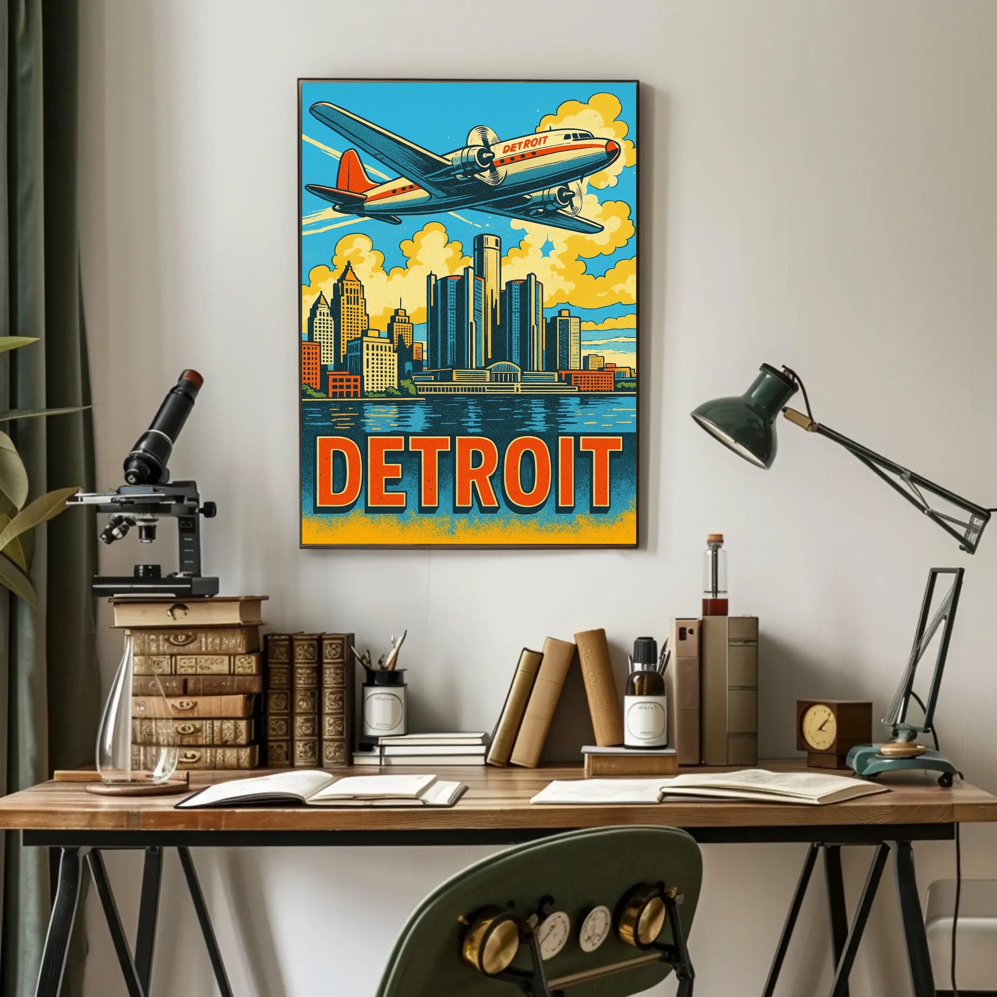 Detroit Skyline and Aviation Poster PosterGoat