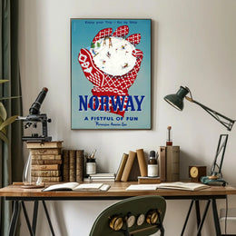 Vintage Norway Travel Poster with Nordic Skiing Adventure PosterGoat
