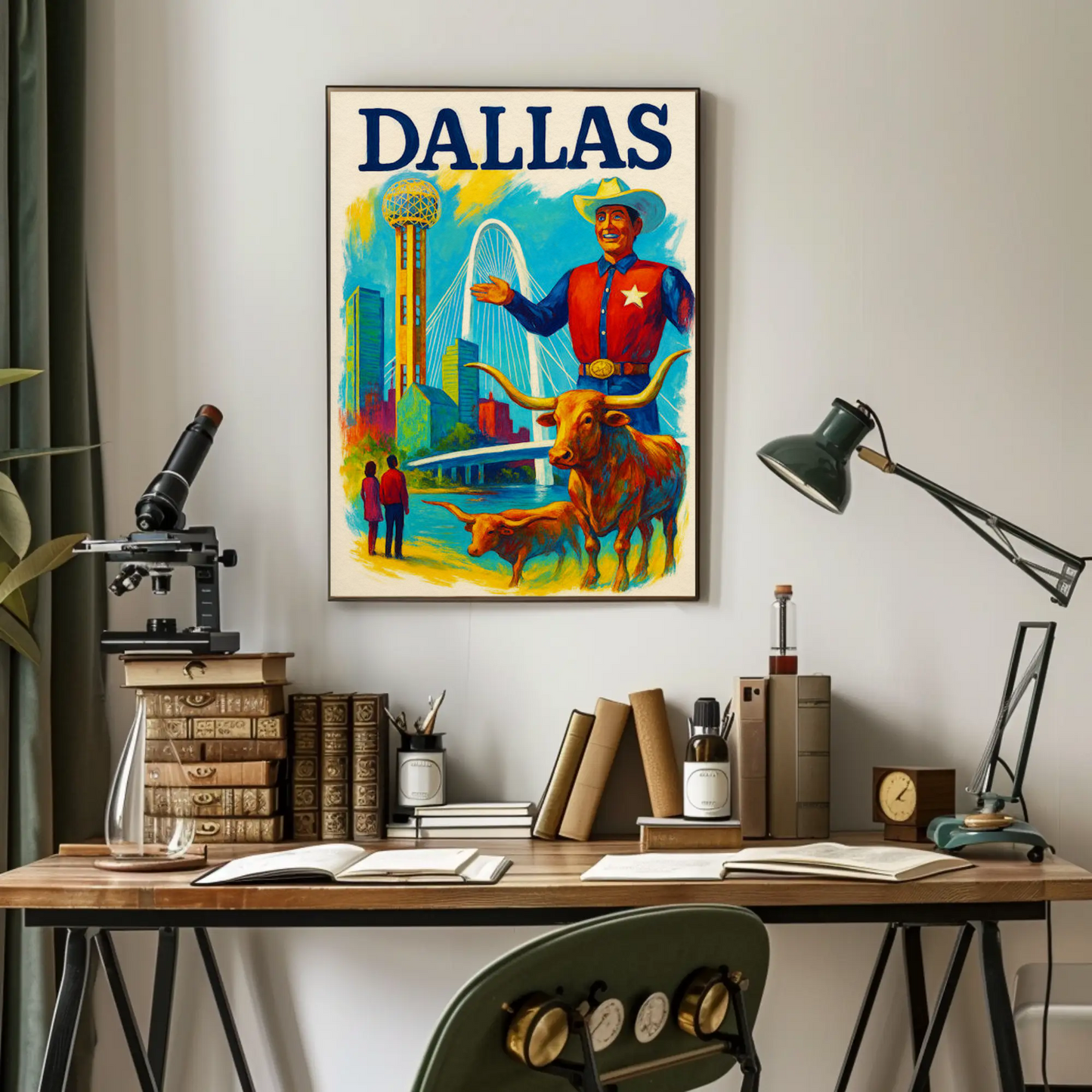 Dallas Texas Bridge Longhorn Cowboy Travel Poster