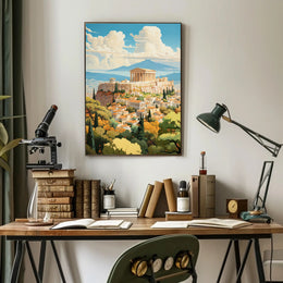 Ancient Athens Acropolis Vintage Art Travel Poster