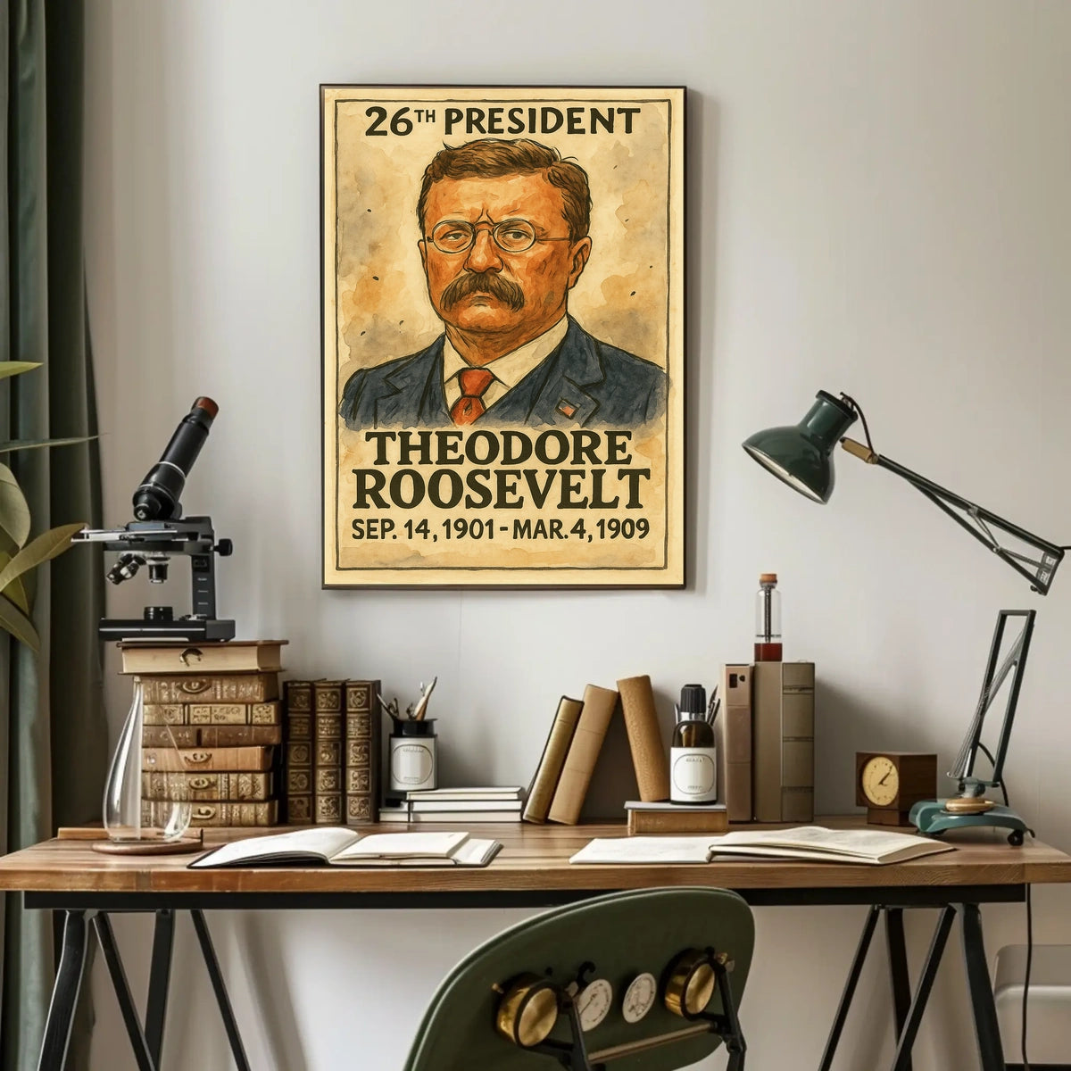 Theodore Roosevelt 26th President of the United States Exaggerated Cartoon Sketch Poster