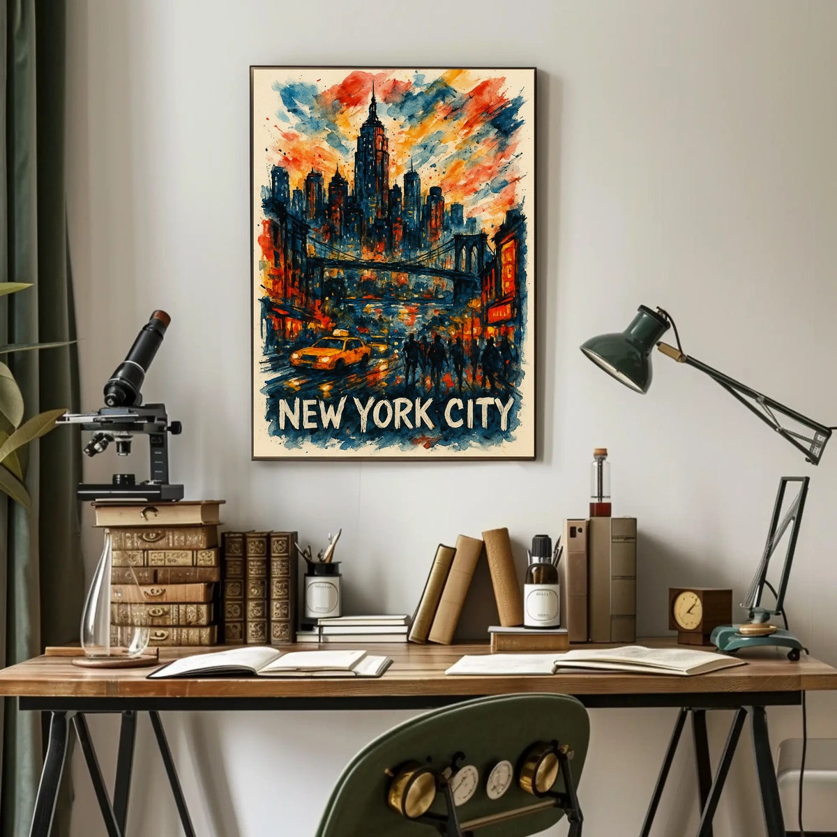 New York City Skyline Watercolor Poster Abstract Wall Art