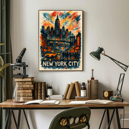 New York City Skyline Watercolor Poster Abstract Wall Art