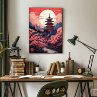 Tranquil Pagoda Under A Full Moon Poster