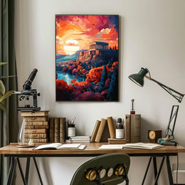 Ancient Greek Temple at Sunset Cultural Heritage Poster