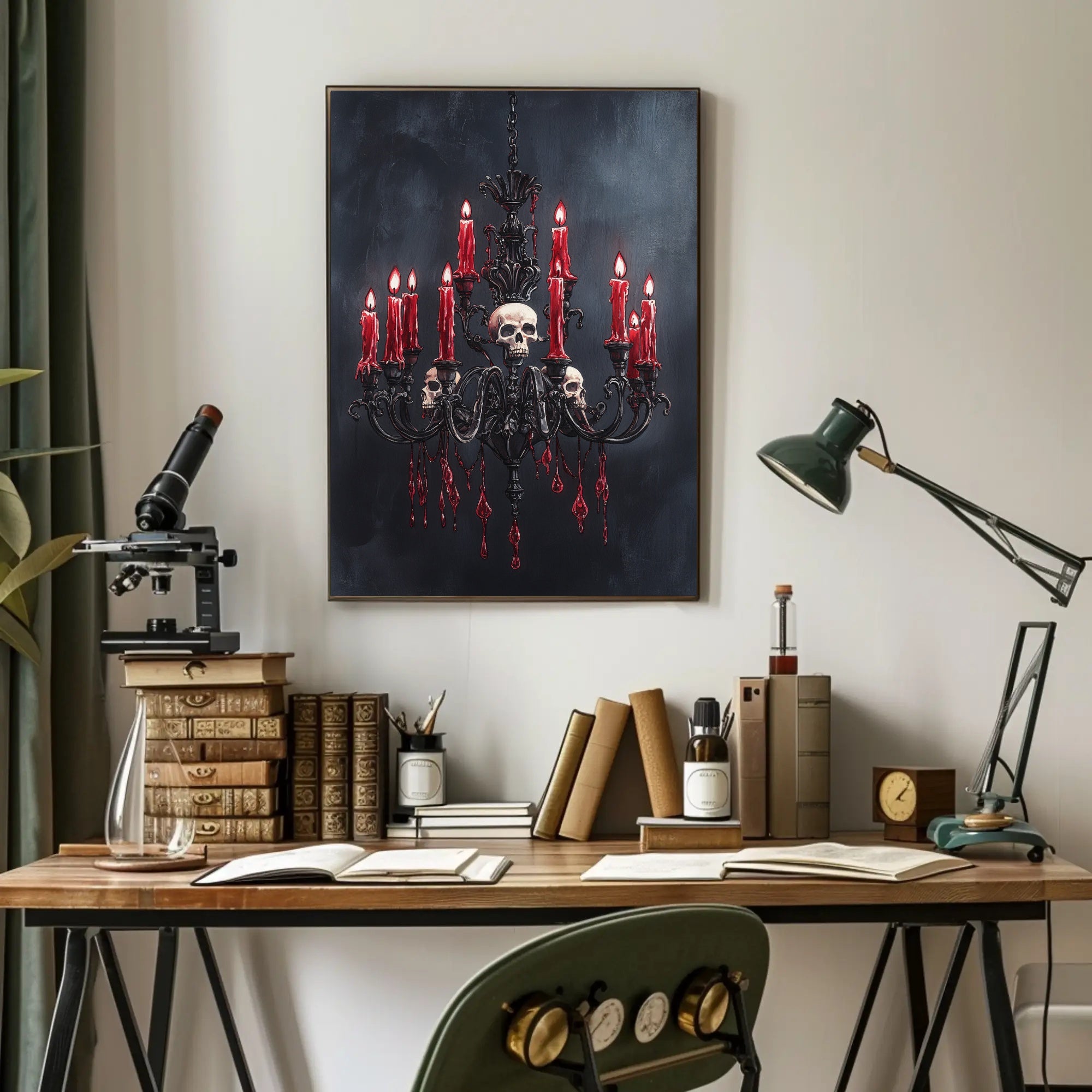 Gothic Chandelier With Skulls Poster
