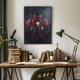 Gothic Chandelier With Skulls Poster