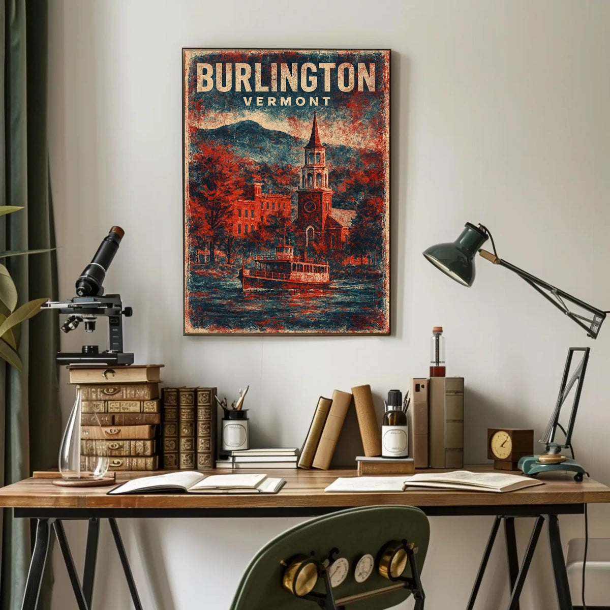 Burlington Vermont Cityscape Watercolor Wanderlust Poster