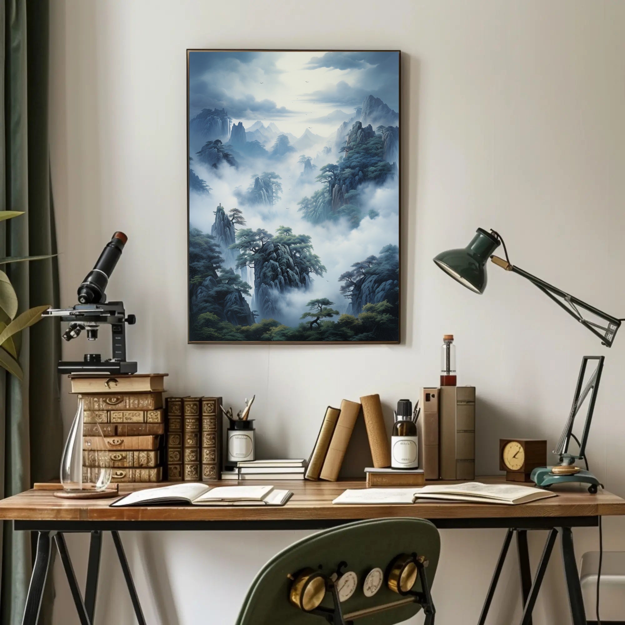 Misty Mountain Tranquility: East Asian Artistic Poster