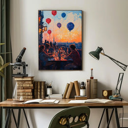 rooftop barbecue at sunset Poster