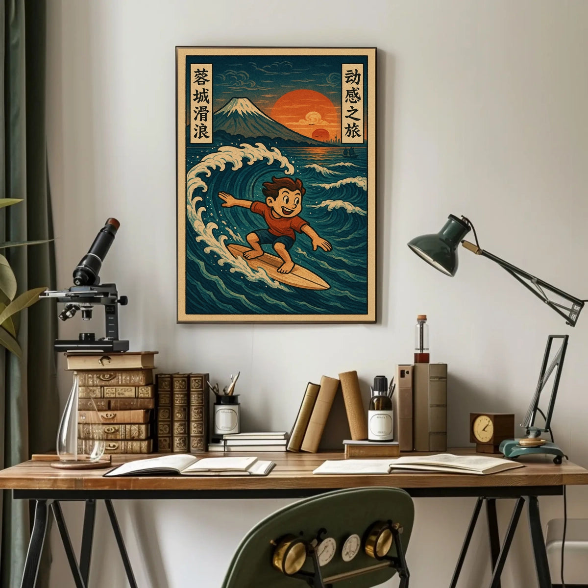 Surfing Adventure at Sunset Poster
