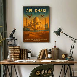 Abu Dhabi's Iconic Blend: Cultural Cityscape Travel Poster