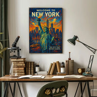 New York City Vibrant Skyline Poster Modern Urban Wall Art