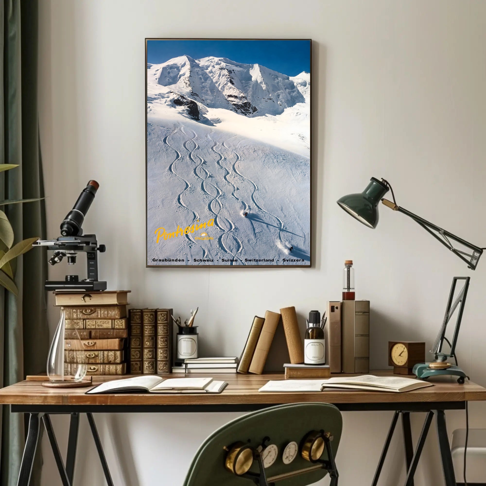 Skiing in Pontresina Poster PosterGoat