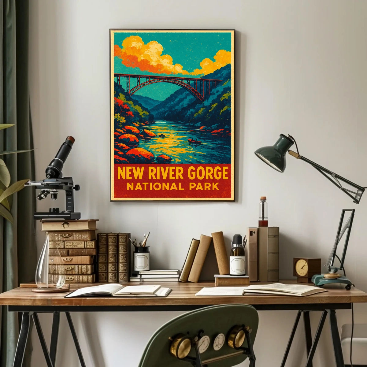 New River Gorge Vintage Travel Adventure Poster