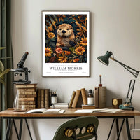 Otter in Arts and Crafts Floral Artistic Poster