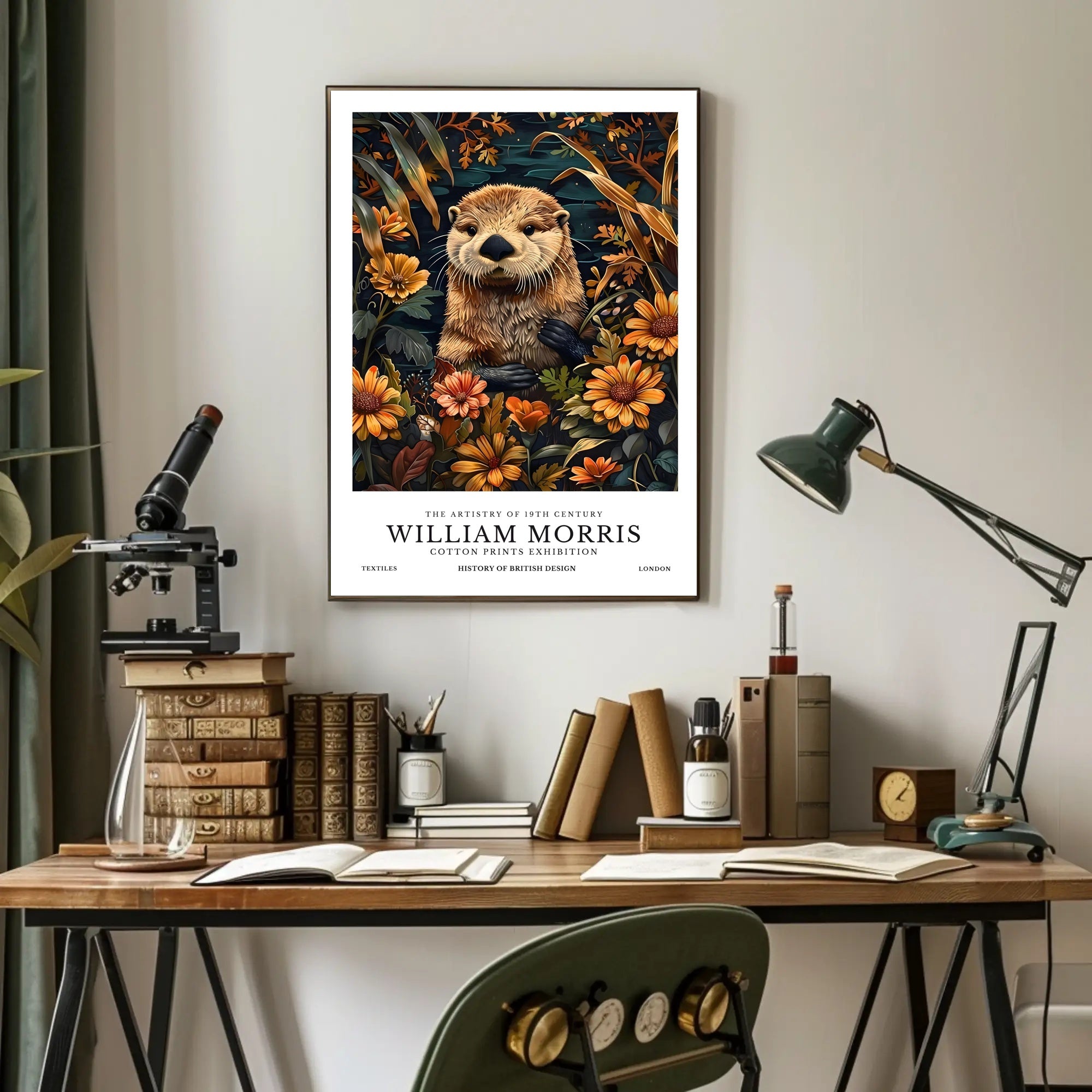Otter in Arts and Crafts Floral Artistic Poster