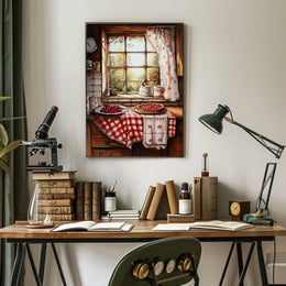 Cozy Grandma Kitchen With Cherry Pie Scene Vintage Poster