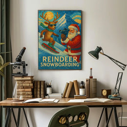 Reindeer Snowboarding Adventure Poster