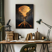 Surreal Forest Road with Celestial Body Artistic Poster