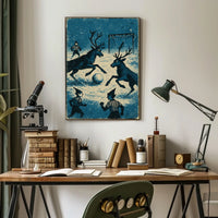 Whimsical Reindeer Soccer Vintage Holiday Poster Art