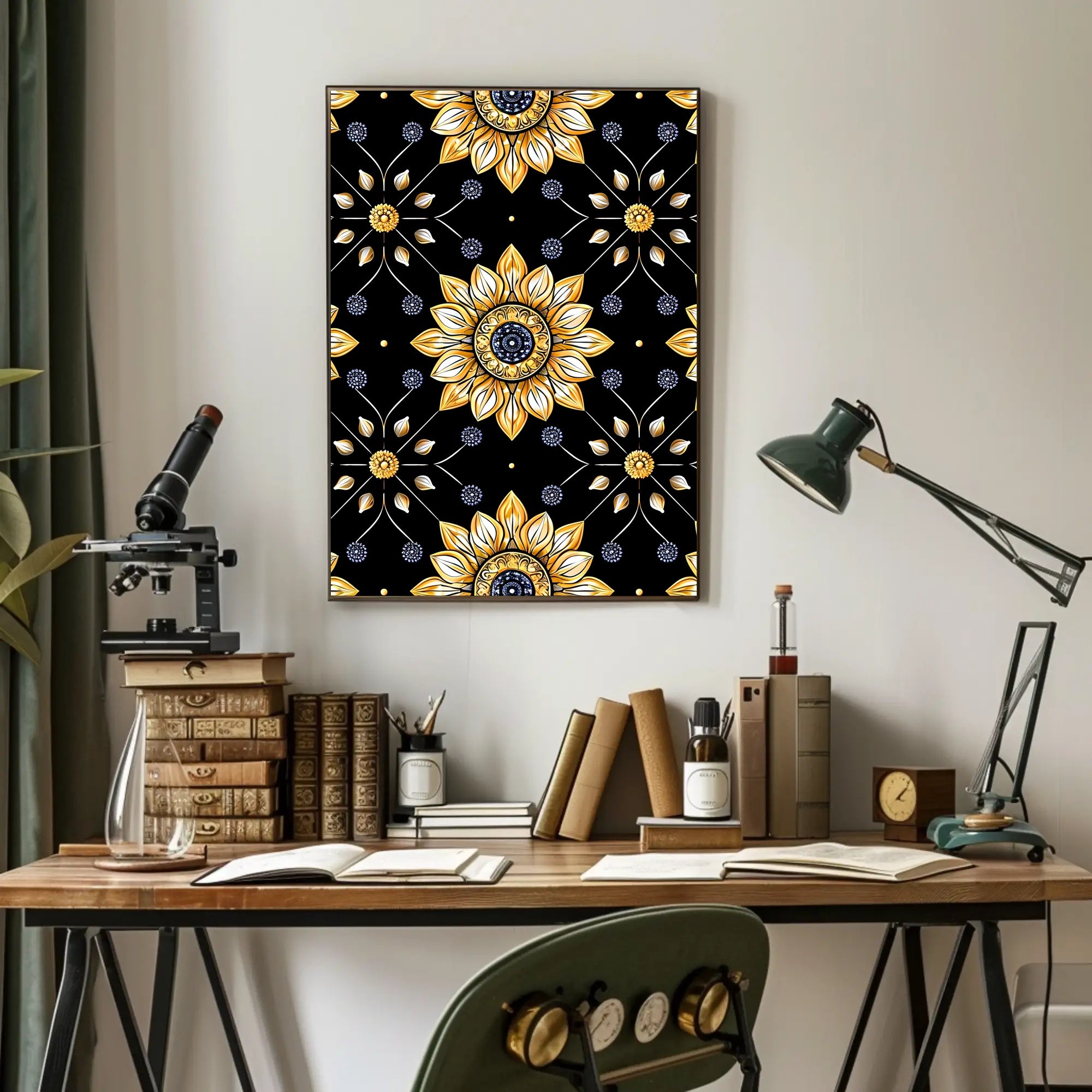 Golden Floral Elegance Wall Art Print