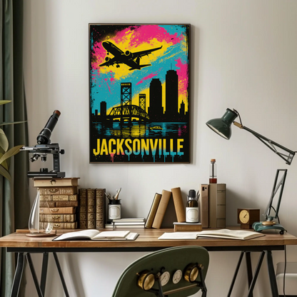 Jacksonville Florida Plane Skyline Bridge Poster Poster