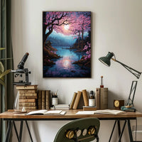 Tranquil Cherry Blossom Lake Poster