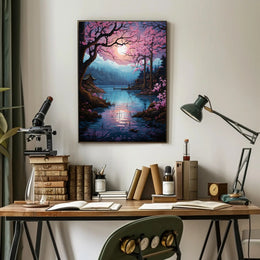 Tranquil Cherry Blossom Lake Poster