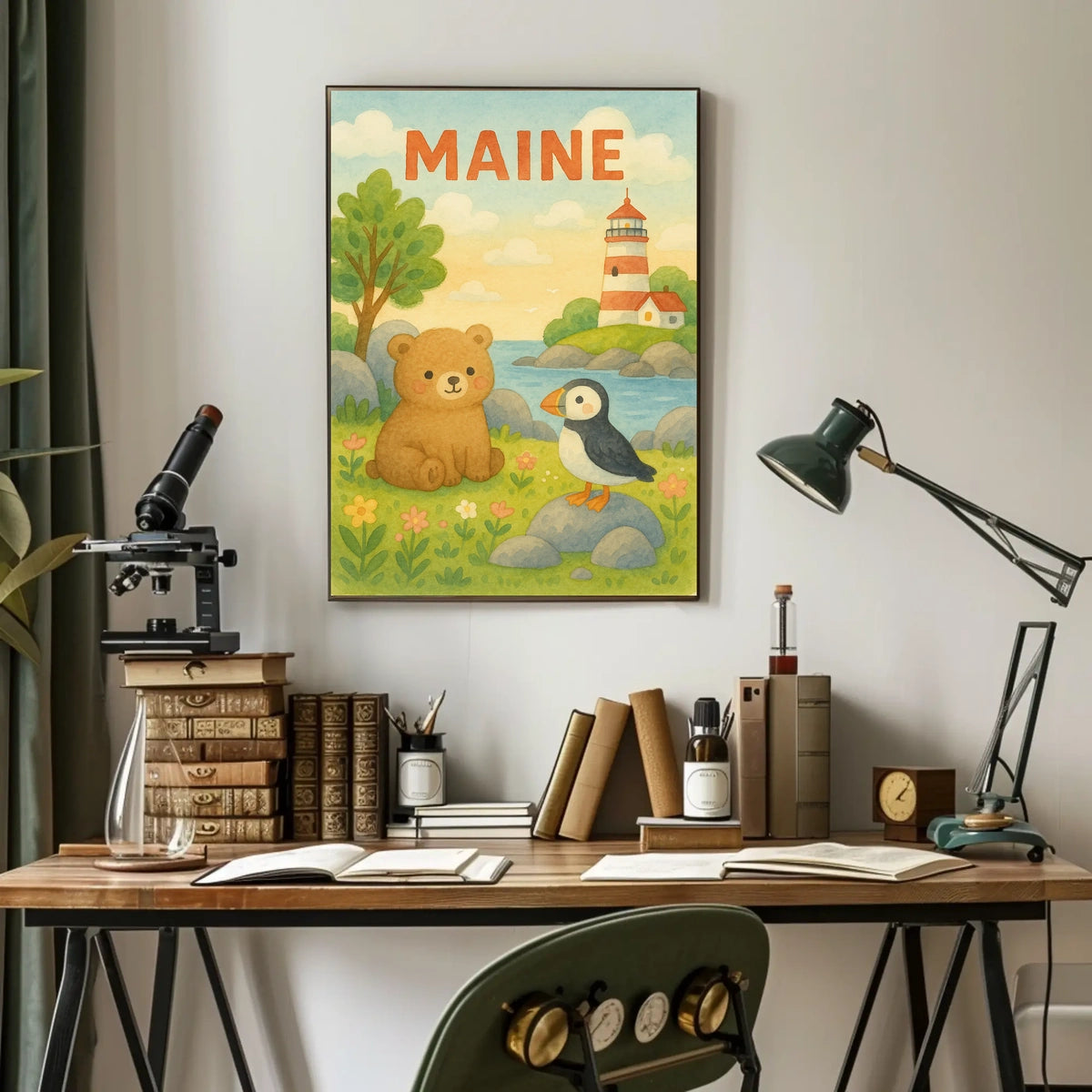 Maine Wildlife and Lighthouse Poster