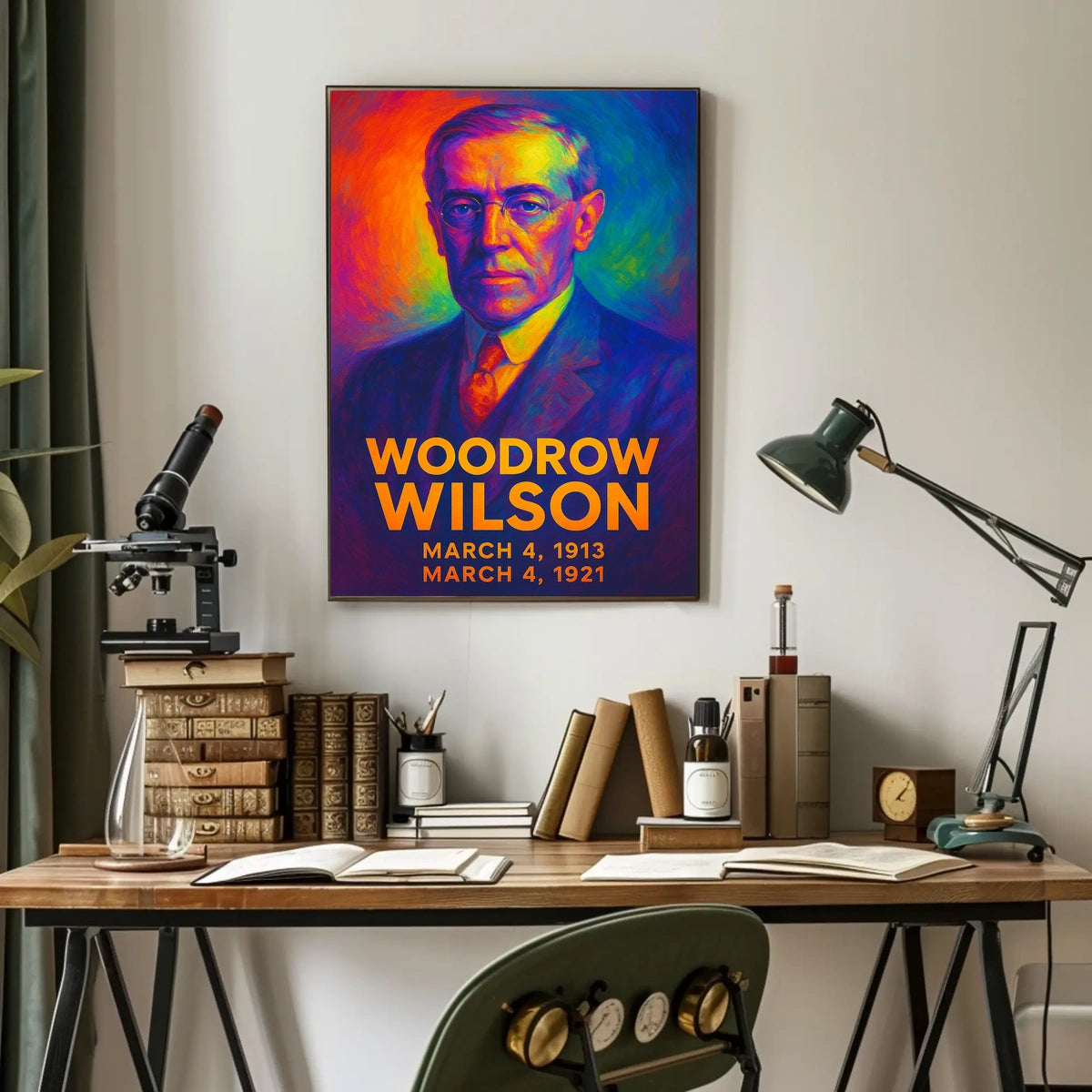 Woodrow Wilson 28th President of the United States Neon Gradient Overlay Poster