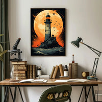 Lighthouse Under The Moon Poster PosterGoat