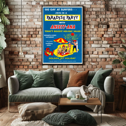 Paradise Party Vintage Poster - Ansett-ANA