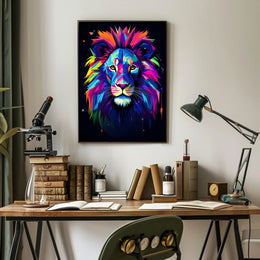Vibrant Lion Portrait in Abstract, Artistic, or Pop Culture Poster