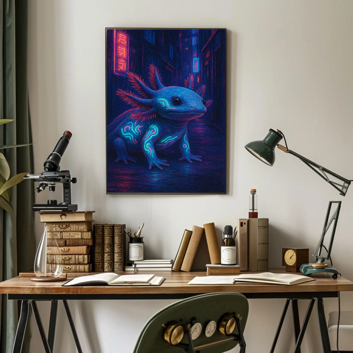 Neon Axolotl In The City Poster