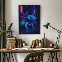 Neon Axolotl In The City Poster