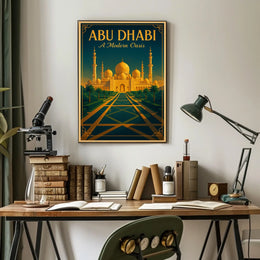 Abu Dhabi Grand Mosque Vintage Travel Poster