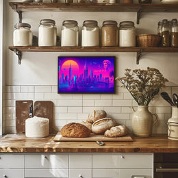 New York Neon City Skyline Dreamscape Poster Retro Wall Art