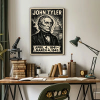 John Tyler 10th President of the United States B & W Comic Sketch Poster