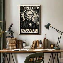 John Tyler 10th President of the United States B & W Comic Sketch Poster