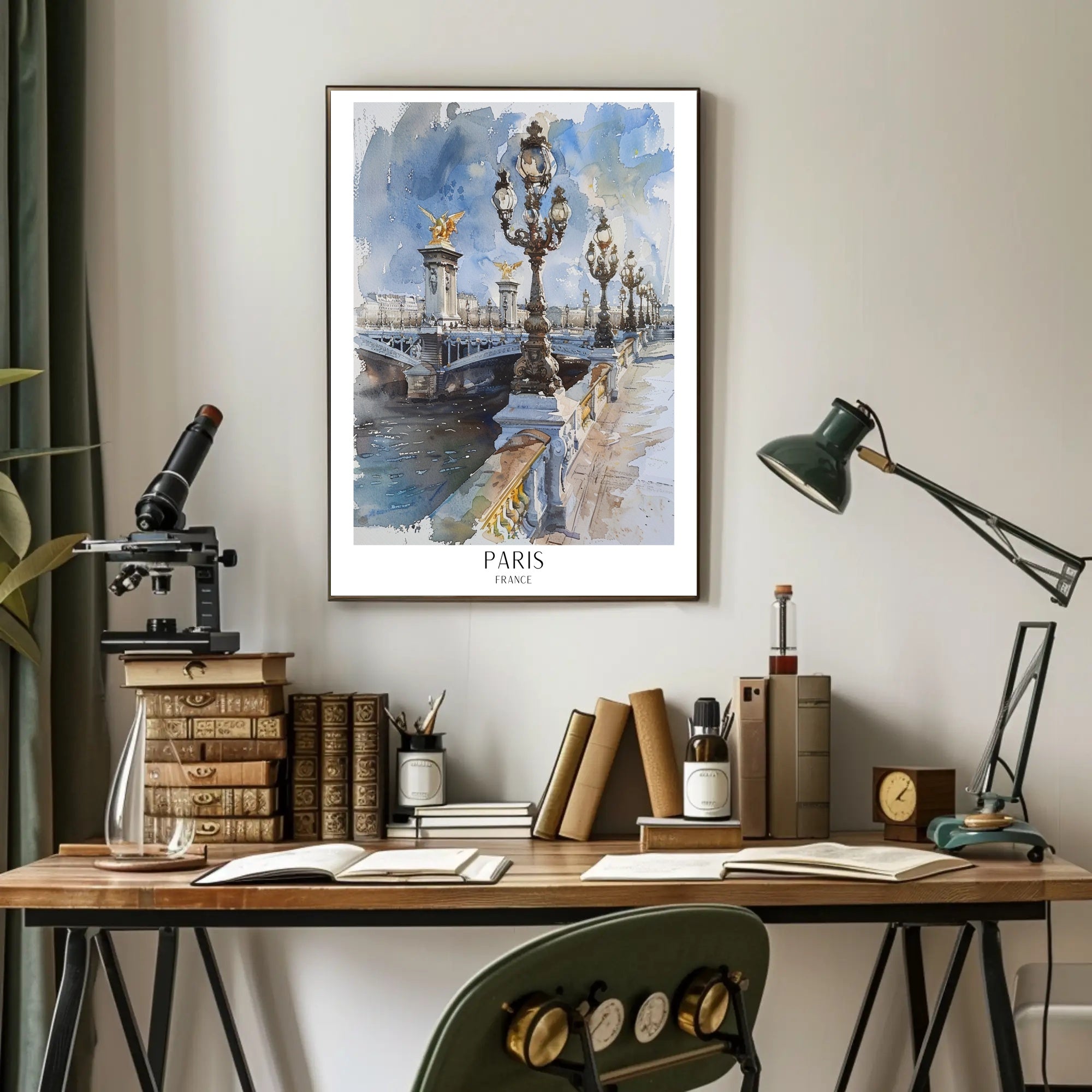Watercolor Elegance: Pont Alexandre III Urban or Cityscape Poster PosterGoat