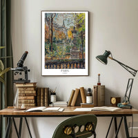 Parisian Autumn Elegance Watercolor in Urban or Cityscape Poster PosterGoat