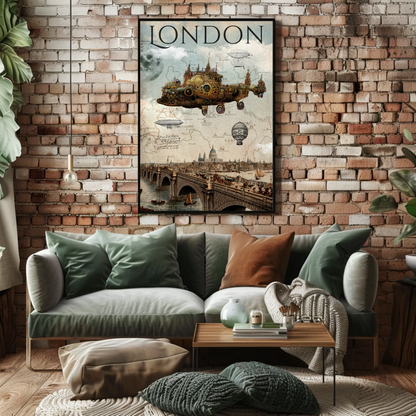Vintage Poster Steampunk London Airship