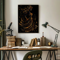 Elegant Abstract Woman in Golden Gown Poster