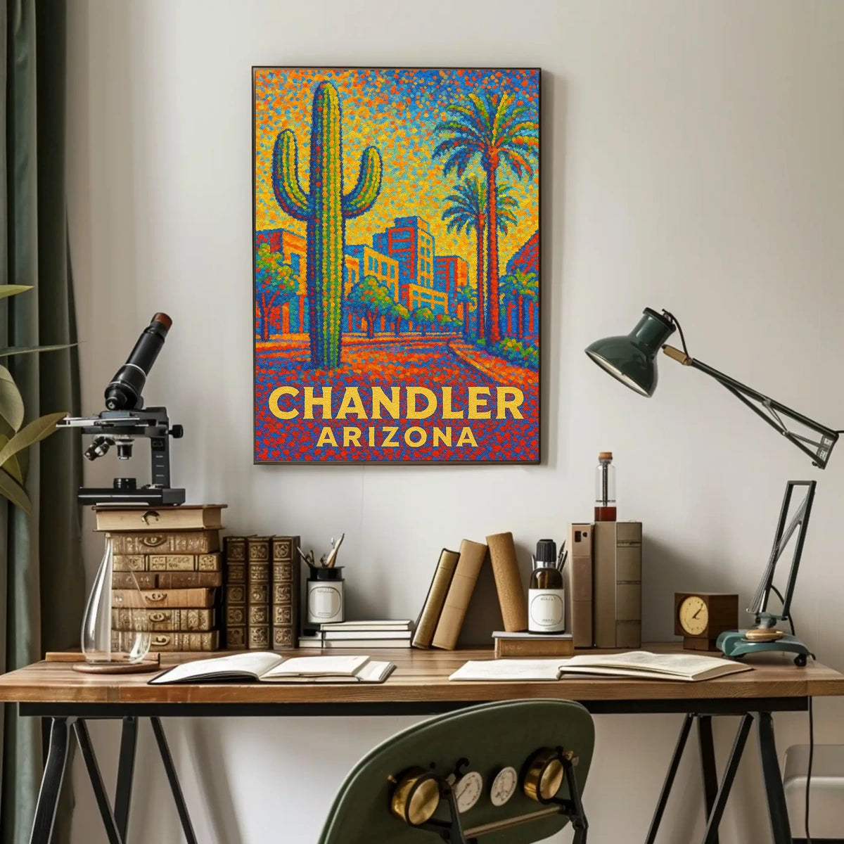 Chandler Arizona Pointillist Cityscape Desert Sunset Poster