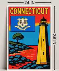 Connecticut Lighthouse and State Emblem Poster PosterGoat