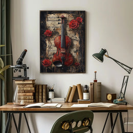 Vintage Violin with Roses Artistic Art Poster