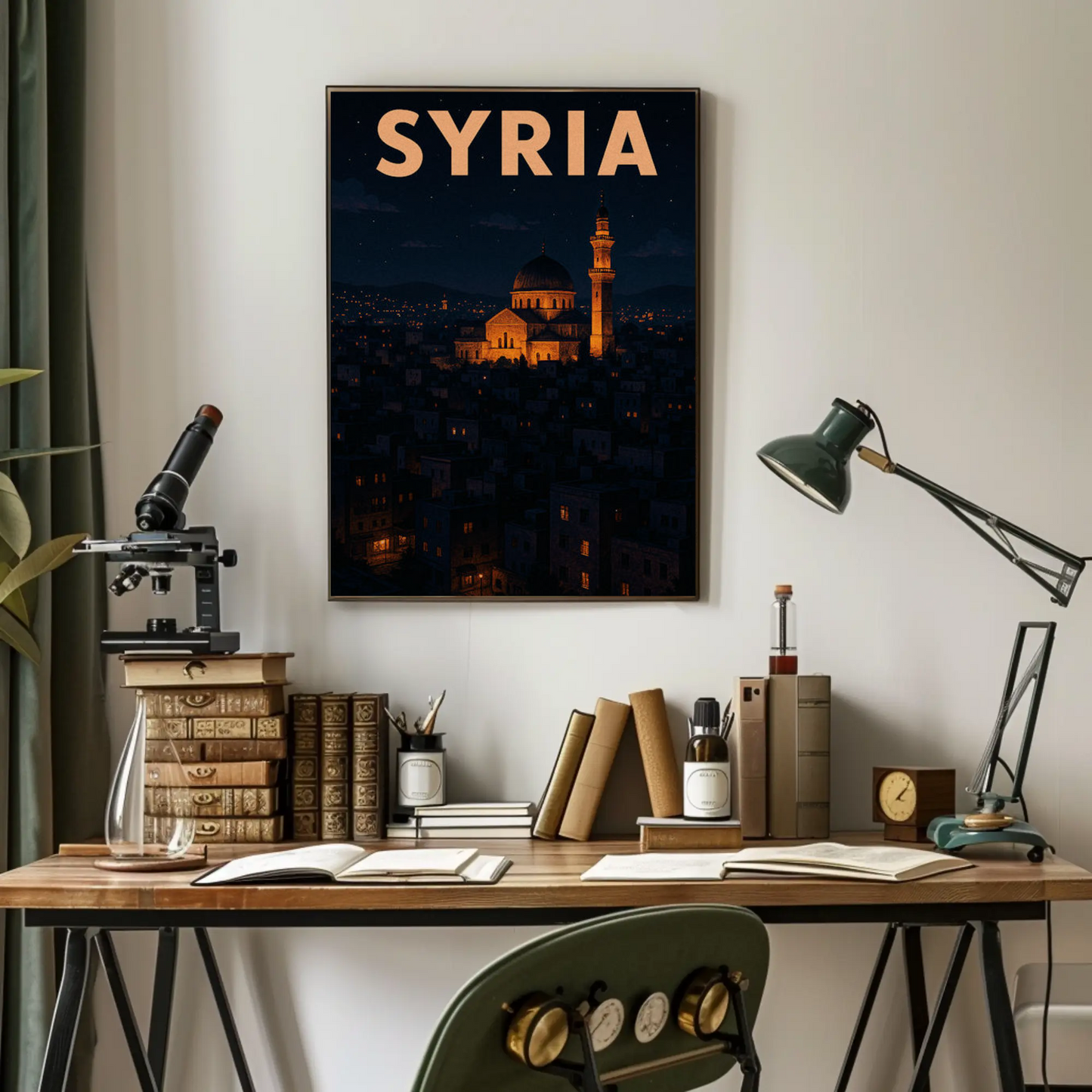 Syria Mosque Cityscape Nighttime Middle East Poster