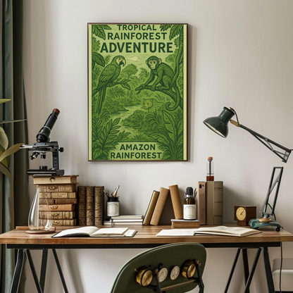 Amazon Rainforest Monkey Parrot Jungle Poster Poster