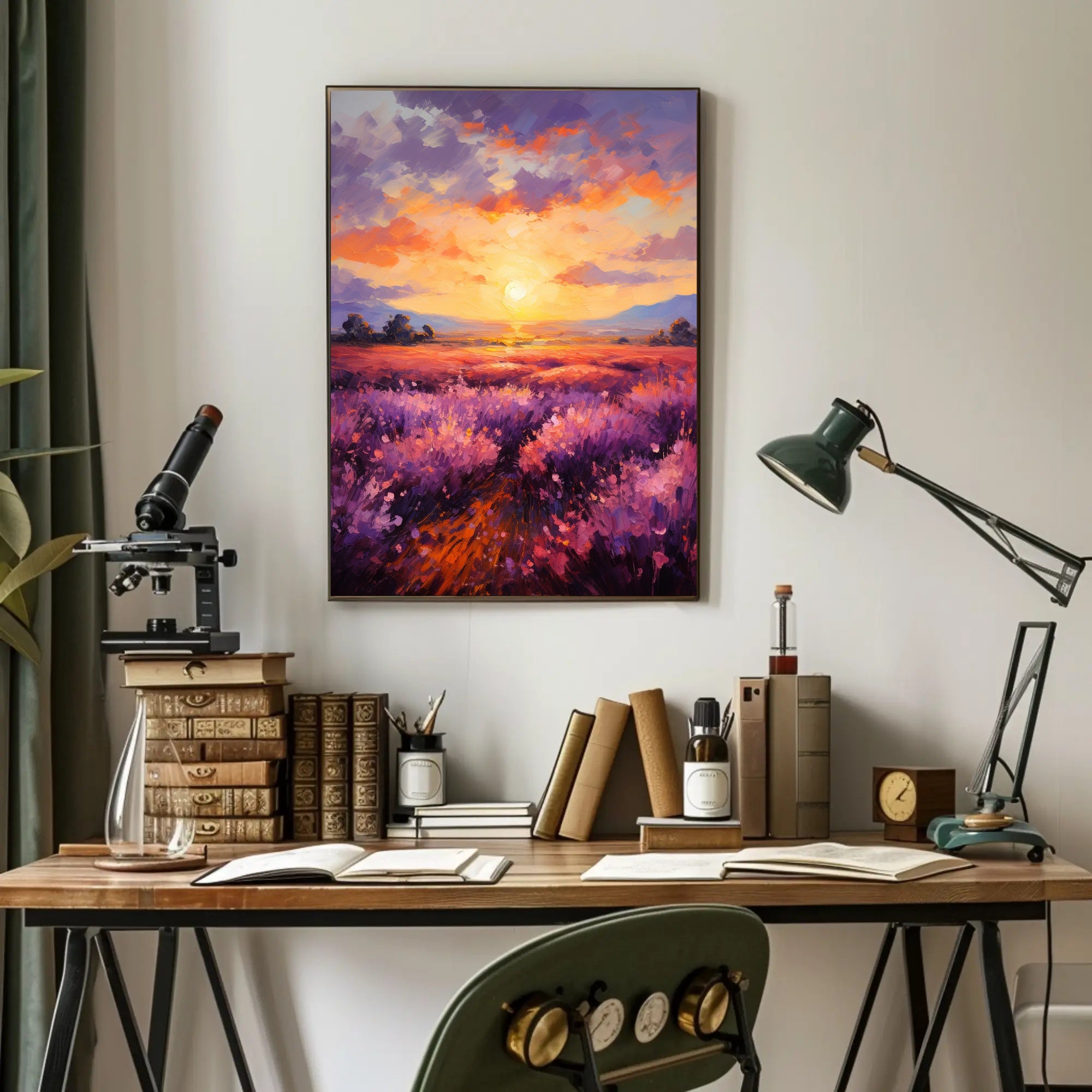 Sunset Over Lavender Fields Poster